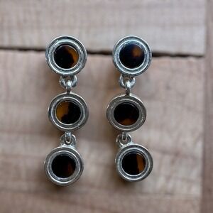 VTG Lauren Ralph Lauren Dangle Earrings 1.25 Inch Silver Acrylic Triple Drop
